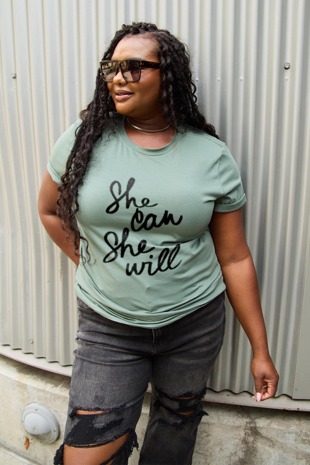 Simply Love Full Size SHE CAN SHE WILL Short Sleeve T-Shirt Carauana Store