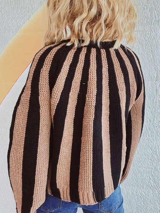 Contrast Stripes Button Down Long Sleeve Cardigan Carauana Store