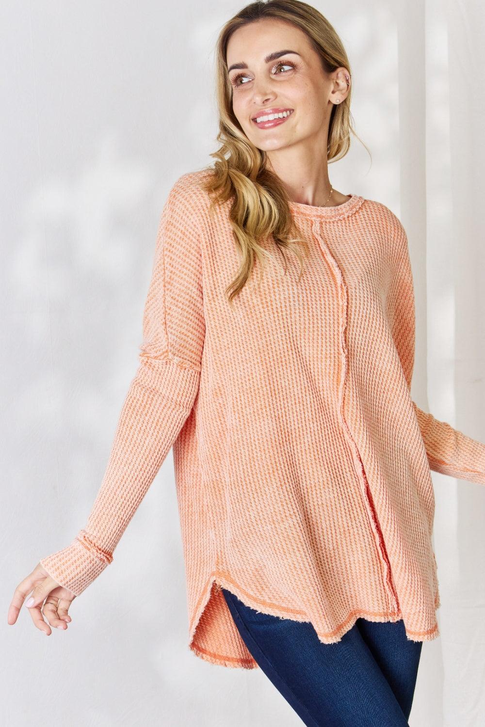 Zenana Oversized Washed Waffle Long Sleeve Top Carauana Store