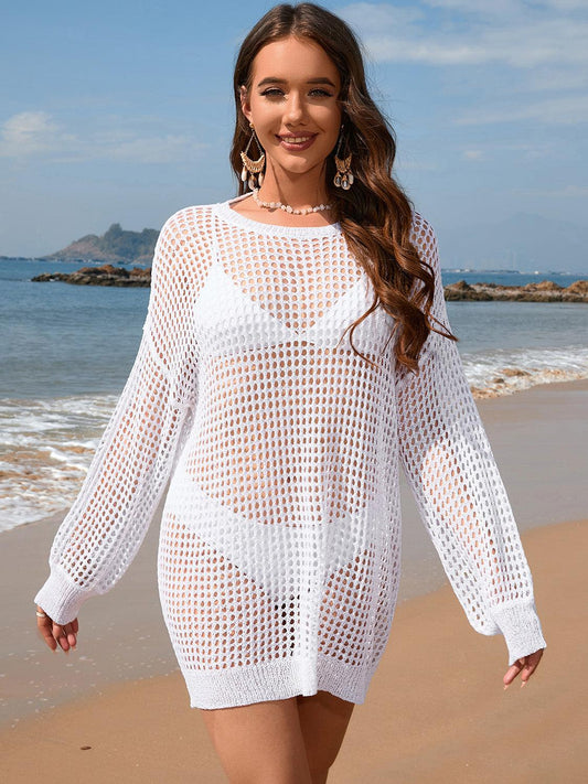 Backless Boat Neck Long Sleeve Cover Up Carauana Store