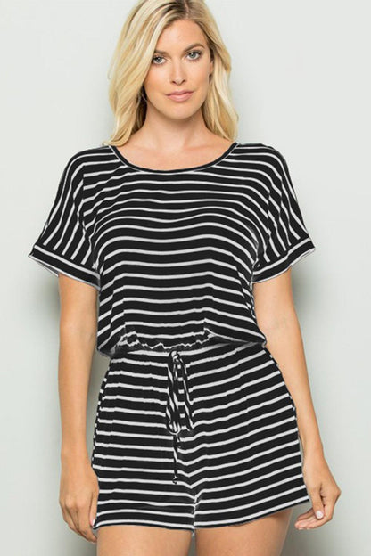Heimish Full Size Striped Round Neck Short Sleeve Romper Carauana Store