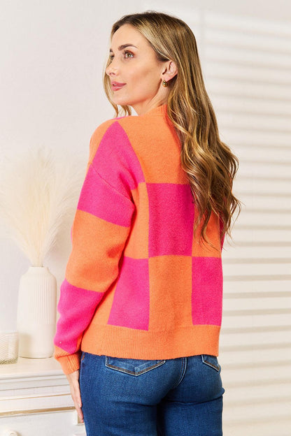 Angel Wings Woven Right Checkered V-Neck Dropped Shoulder Cardigan Carauana Store