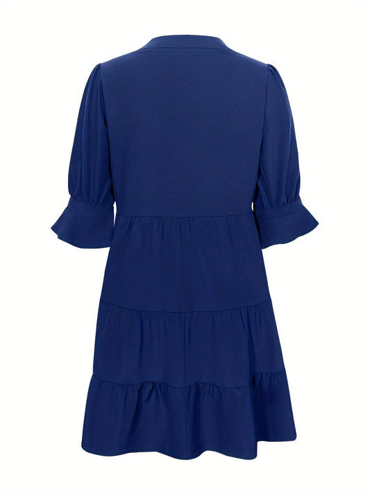 Tiered Notched Half Sleeve Dress Carauana Store