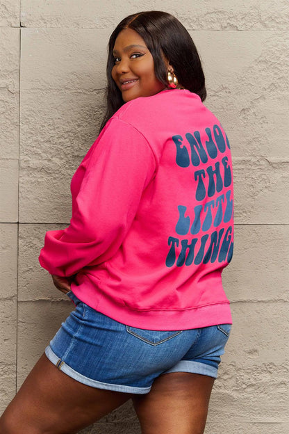 Simply Love Full Size ENJOY THE LITTLE THINGS Round Neck Sweatshirt Carauana Store