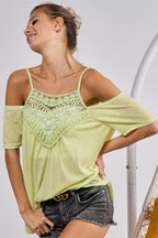 BiBi Front Crochet Lace Adjustable Strap Top Carauana Store