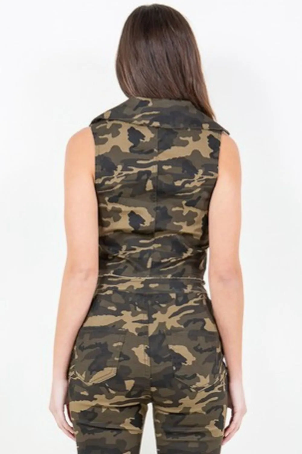 American Bazi Zip Up Camo Crop Denim Vest Carauana Store