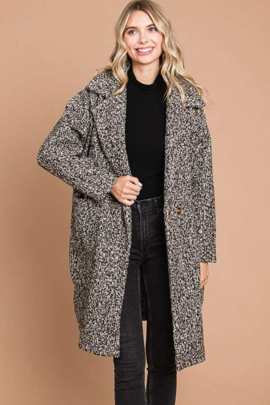 Culture Code Full Size Lapel Collar Double Breast Teddy Coat Carauana Store