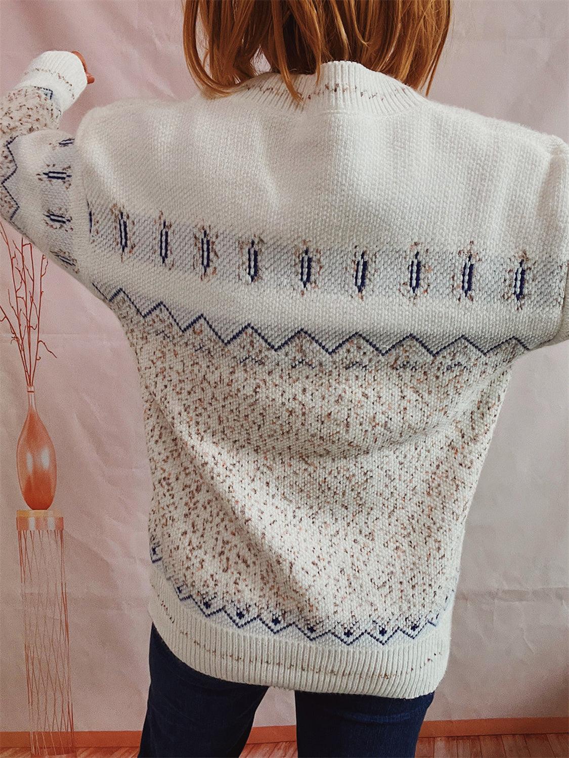 Geometric Button Front Long Sleeve Cardigan Carauana Store