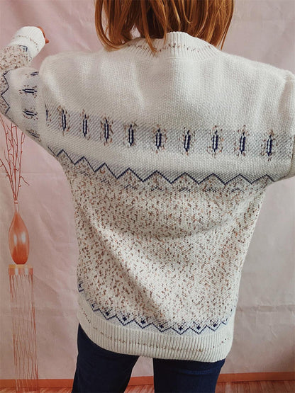 Geometric Button Front Long Sleeve Cardigan Carauana Store