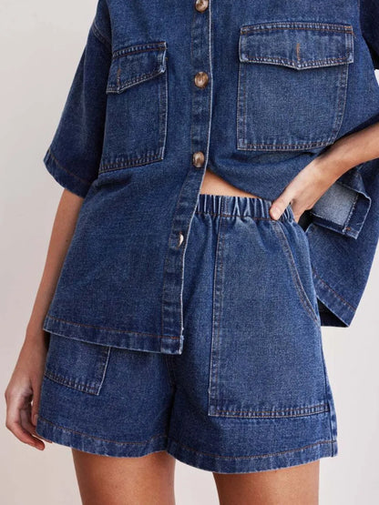 Elastic Waist Denim Shorts Carauana Store