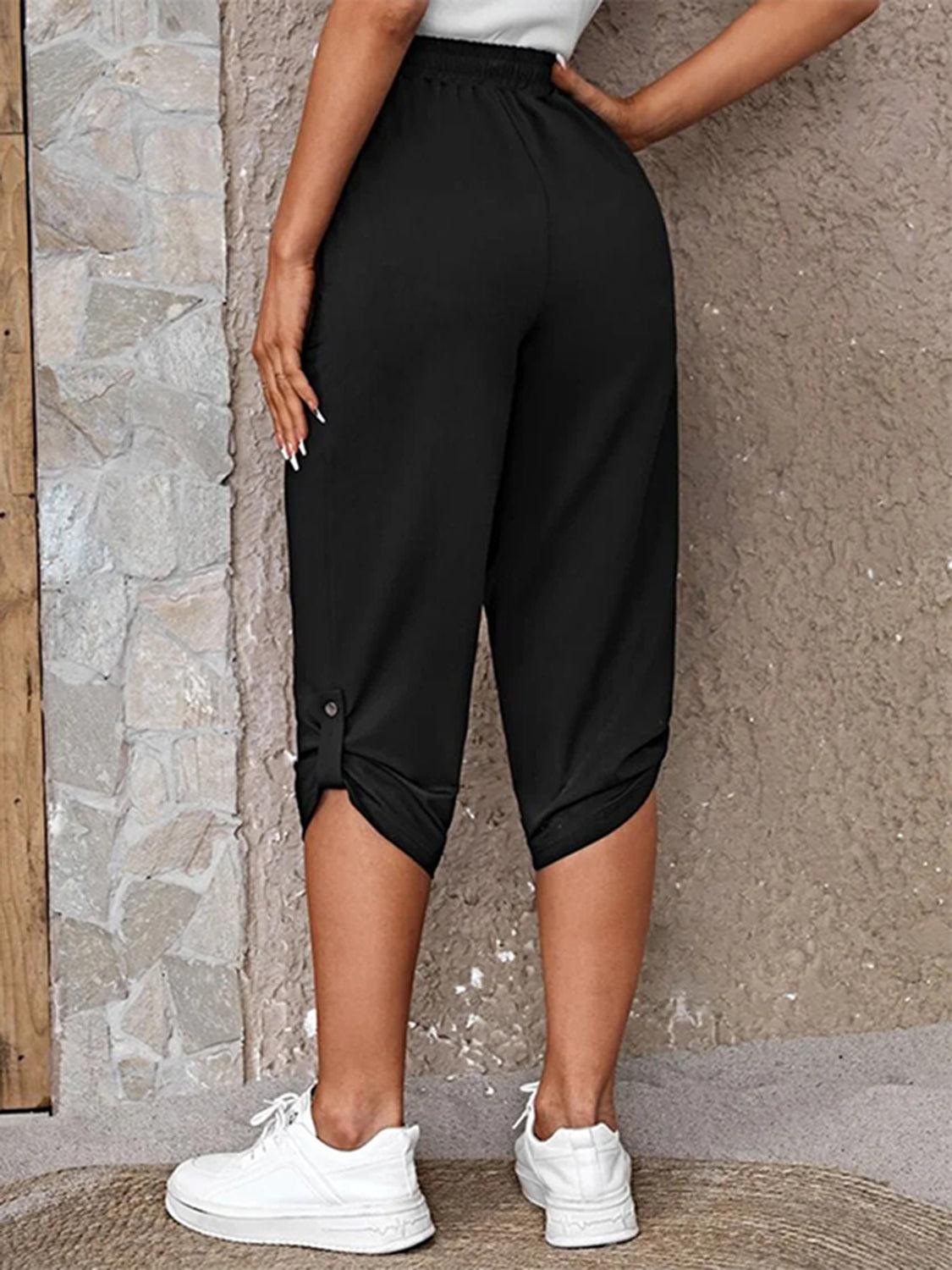 Full Size Roll-Tab Capris Pants Carauana Store