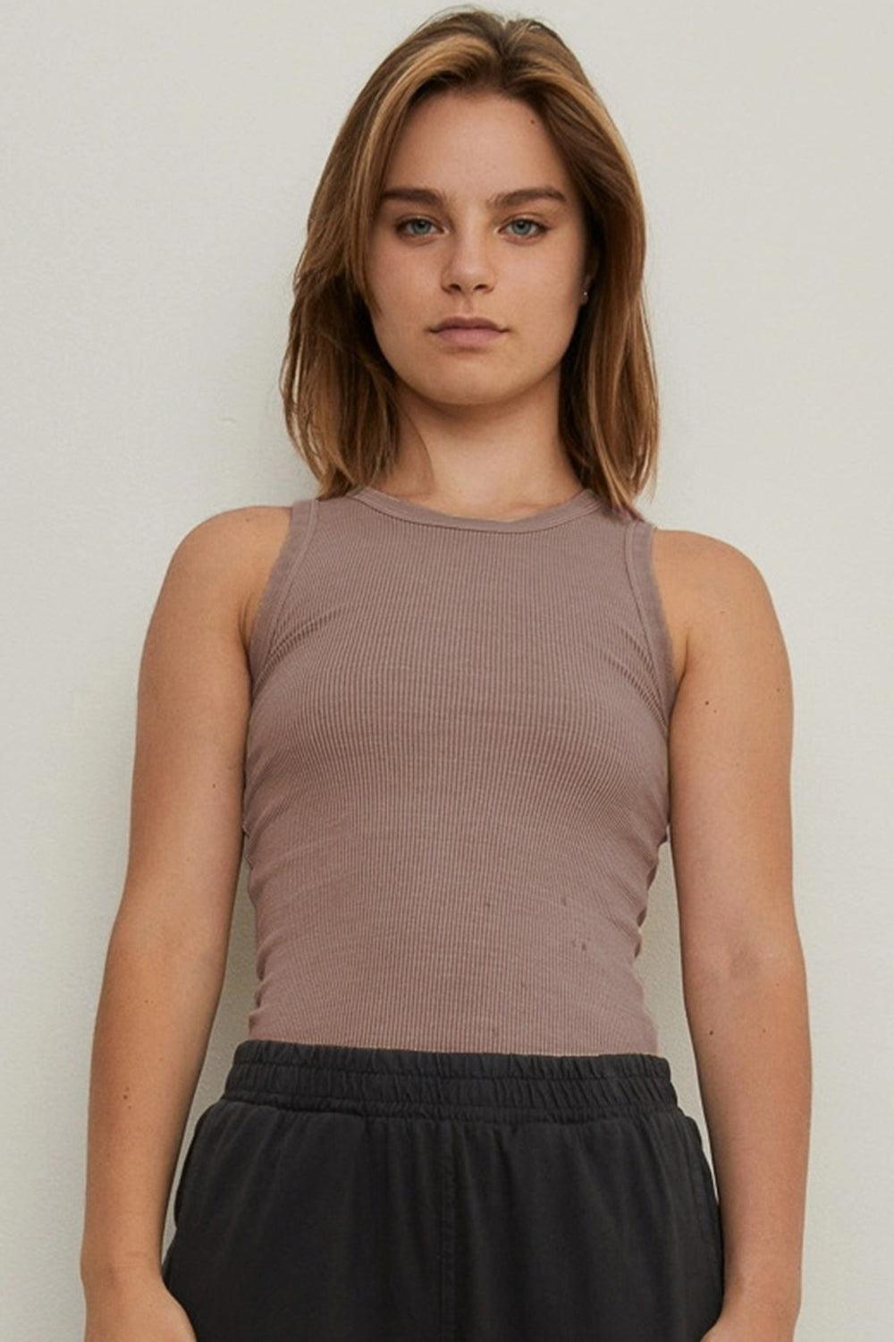 THE BLANK LAB Round Neck Ribbed Cropped Tank Carauana Store