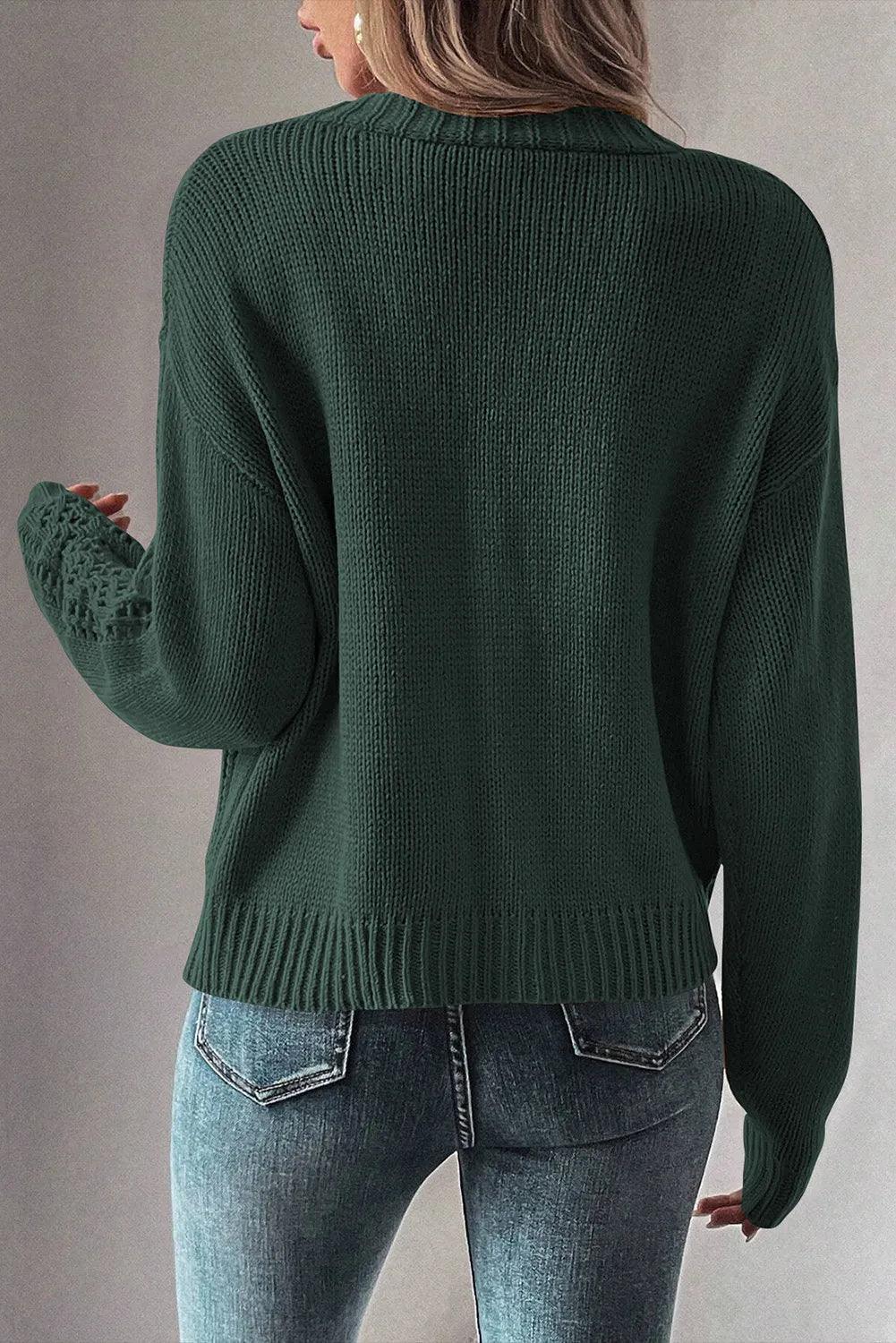 Openwork Button Up Long Sleeve Cardigan Carauana Store