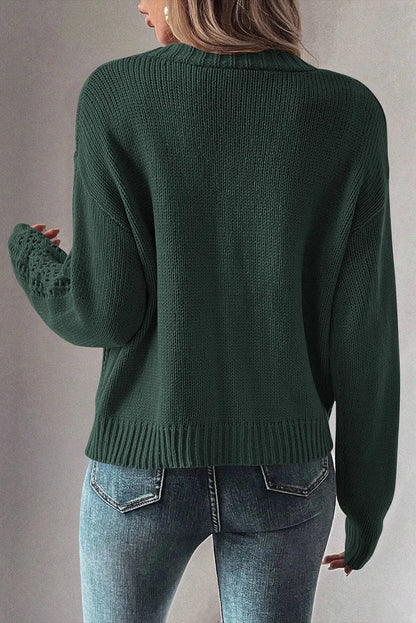 Openwork Button Up Long Sleeve Cardigan Carauana Store