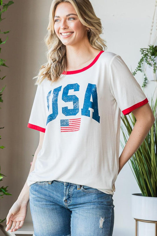 Heimish Full Size USA Contrast Trim Short Sleeve T-Shirt Carauana Store