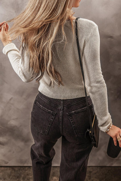 V-Neck Long Sleeve Cropped Cardigan Carauana Store