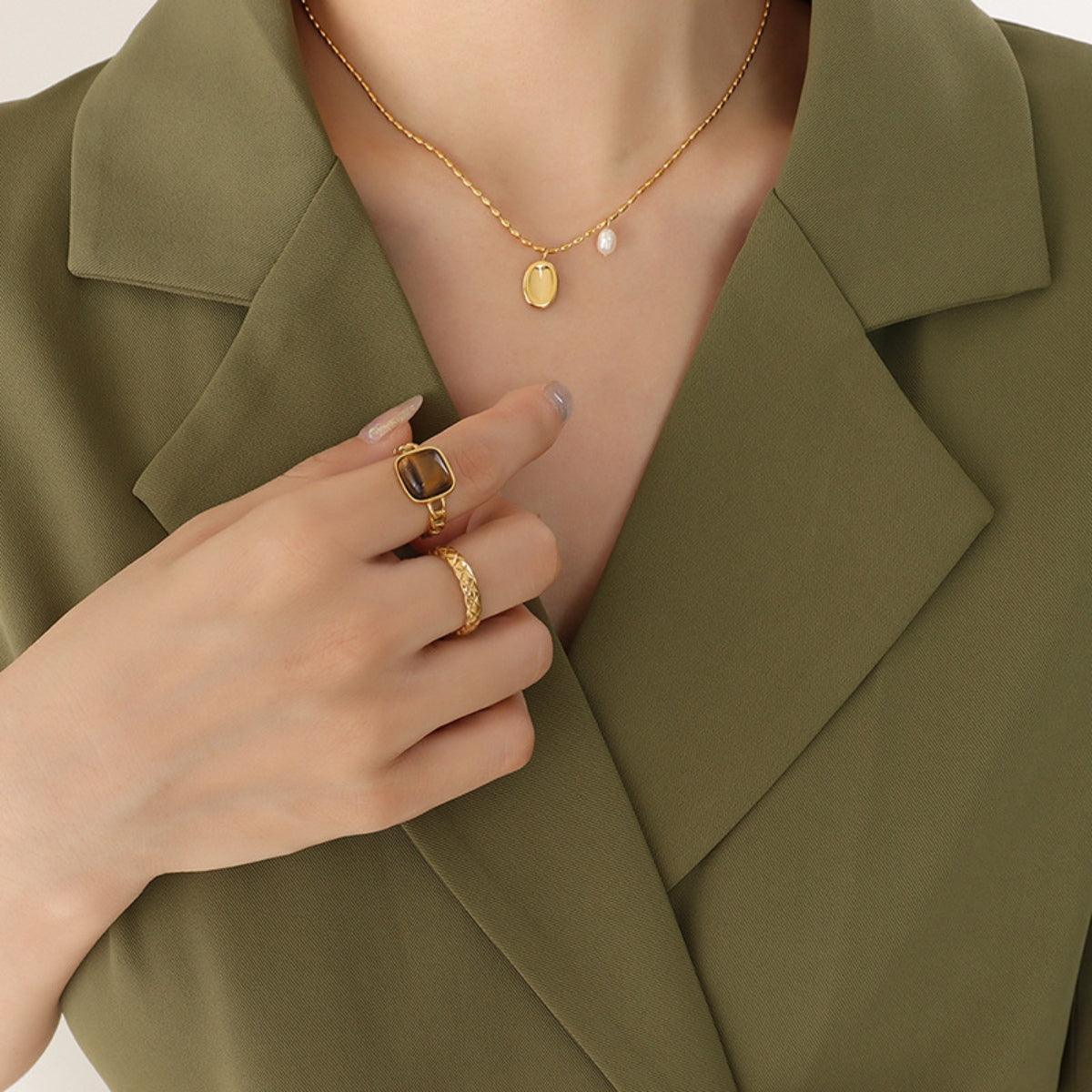 Titanium Steel Freshwater Pearl Pendant Necklace CaRaUaNa Fashion