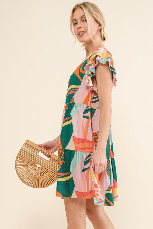And The Why Printed Double Ruffle Sleeve Dress Carauana Store
