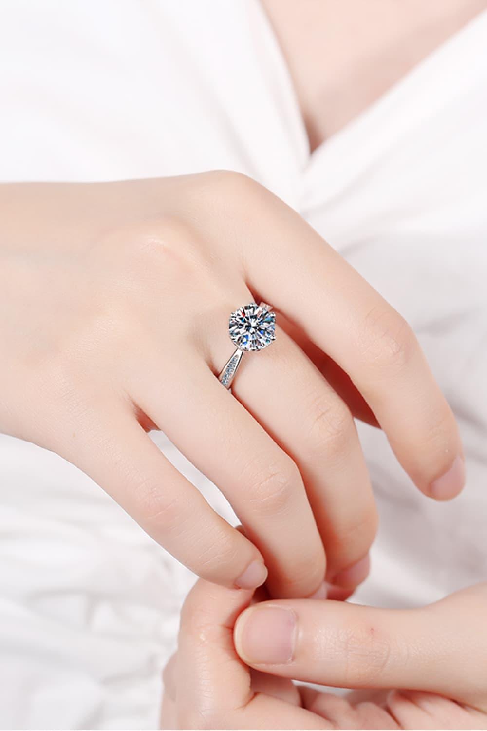 3 Carat Moissanite Rhodium-Plated Side Stone Ring Carauana Store