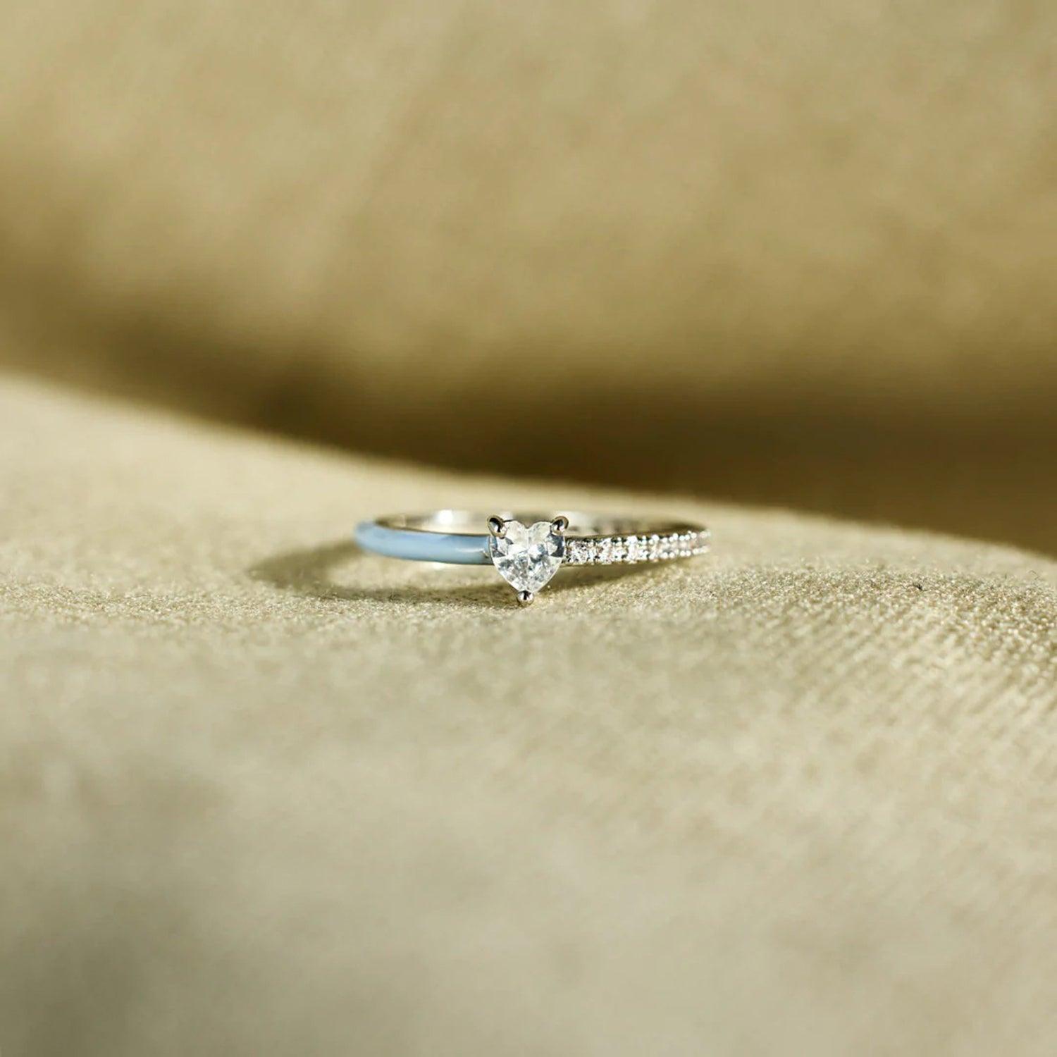 Heart Shape Inlaid Zircon Enamel Ring Carauana Store