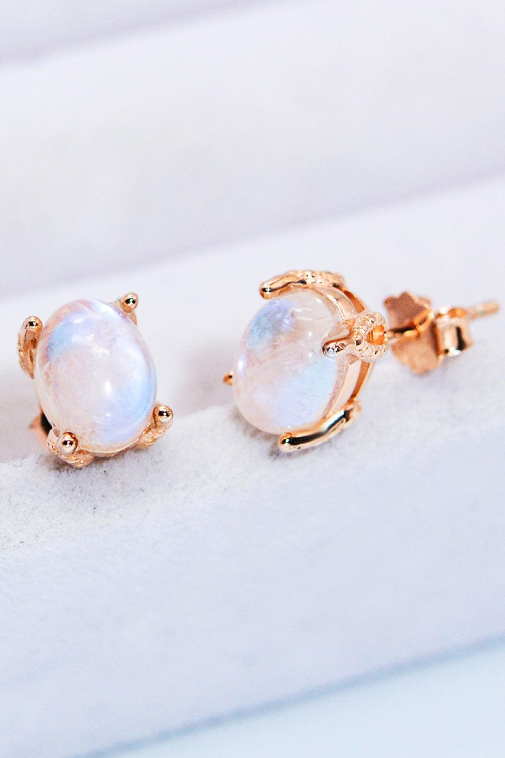 Natural Moonstone 4-Prong Stud Earrings Carauana Store