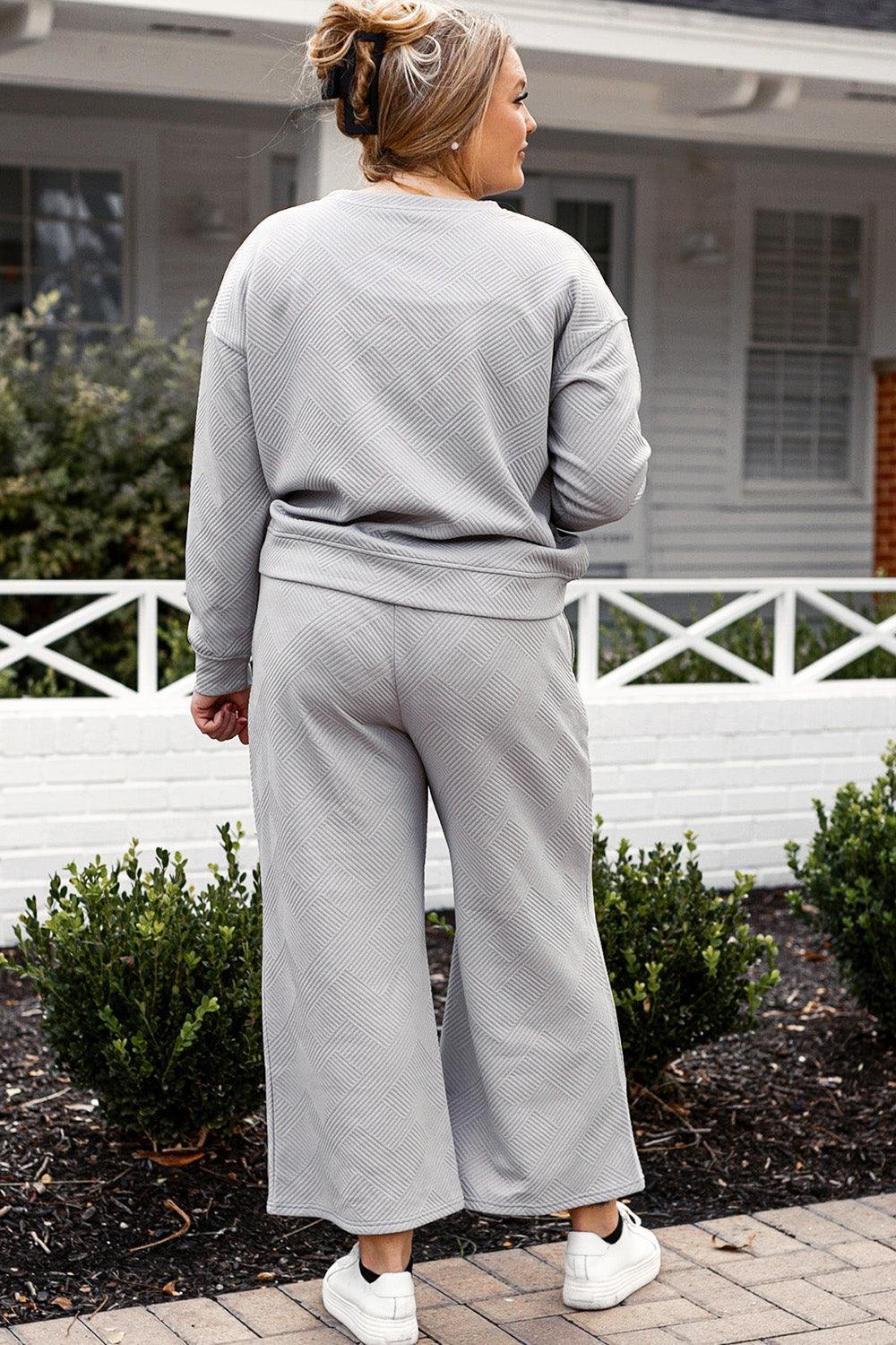 Double Take Full Size Textured Long Sleeve Top and Drawstring Pants Set Carauana Store