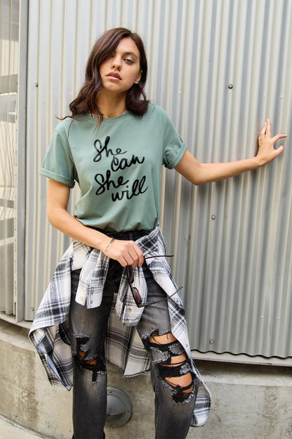 Simply Love Full Size SHE CAN SHE WILL Short Sleeve T-Shirt Carauana Store
