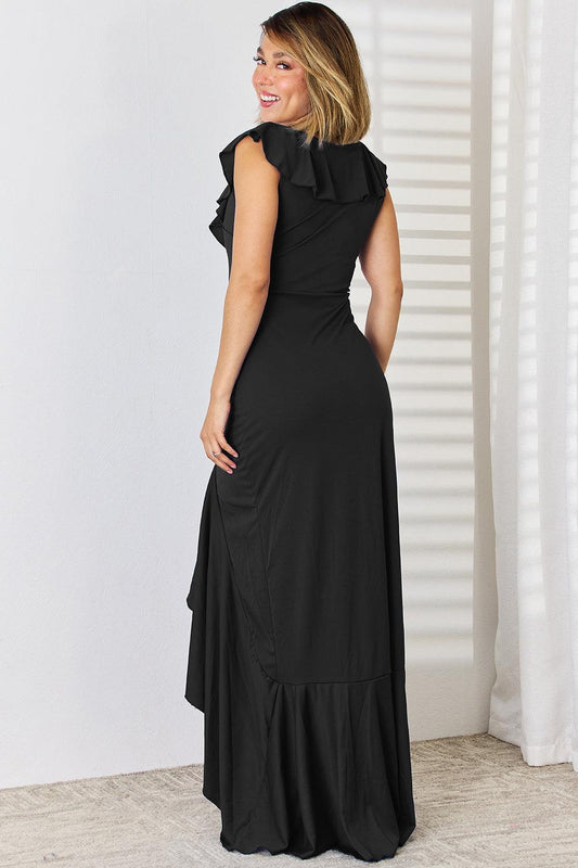 Ruffled V-Neck High-Low Dress Carauana Store