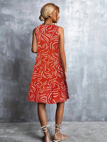 Printed Round Neck Sleeveless Dress Carauana Store