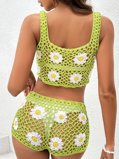 Flower Cutout Wide Strap Two-Piece Cover Up Carauana Store