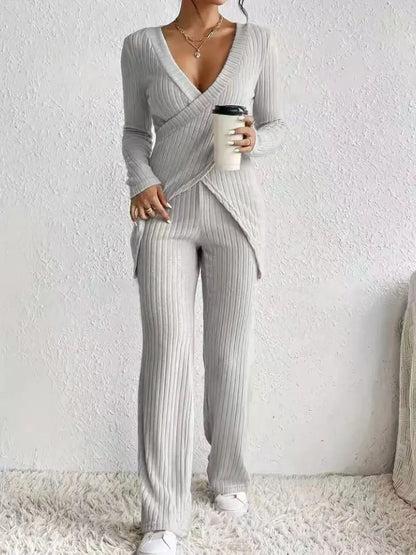 Surplice Long Sleeve Top and Pants Set Carauana Store