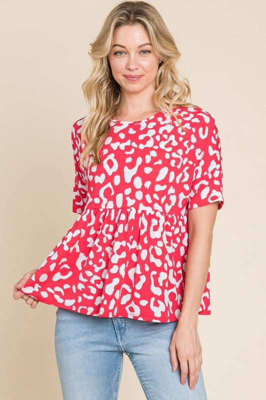 BOMBOM Leopard Peplum Babydoll Blouse Carauana Store