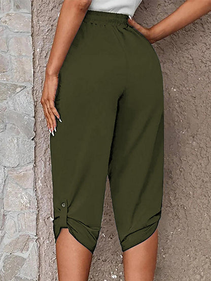 Full Size Roll-Tab Capris Pants Carauana Store
