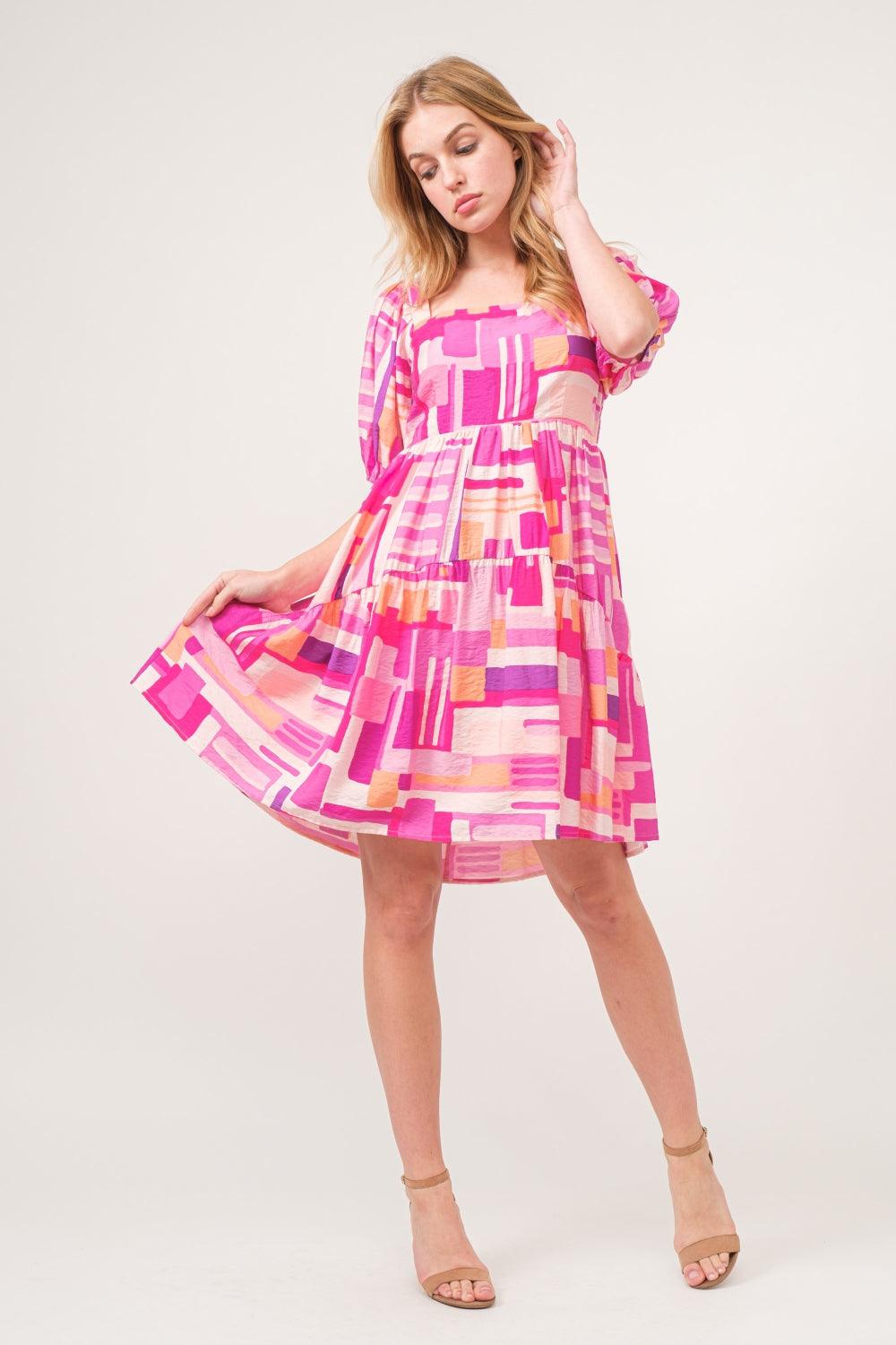 And The Why Color Block Puff Sleeve Dress Carauana Store