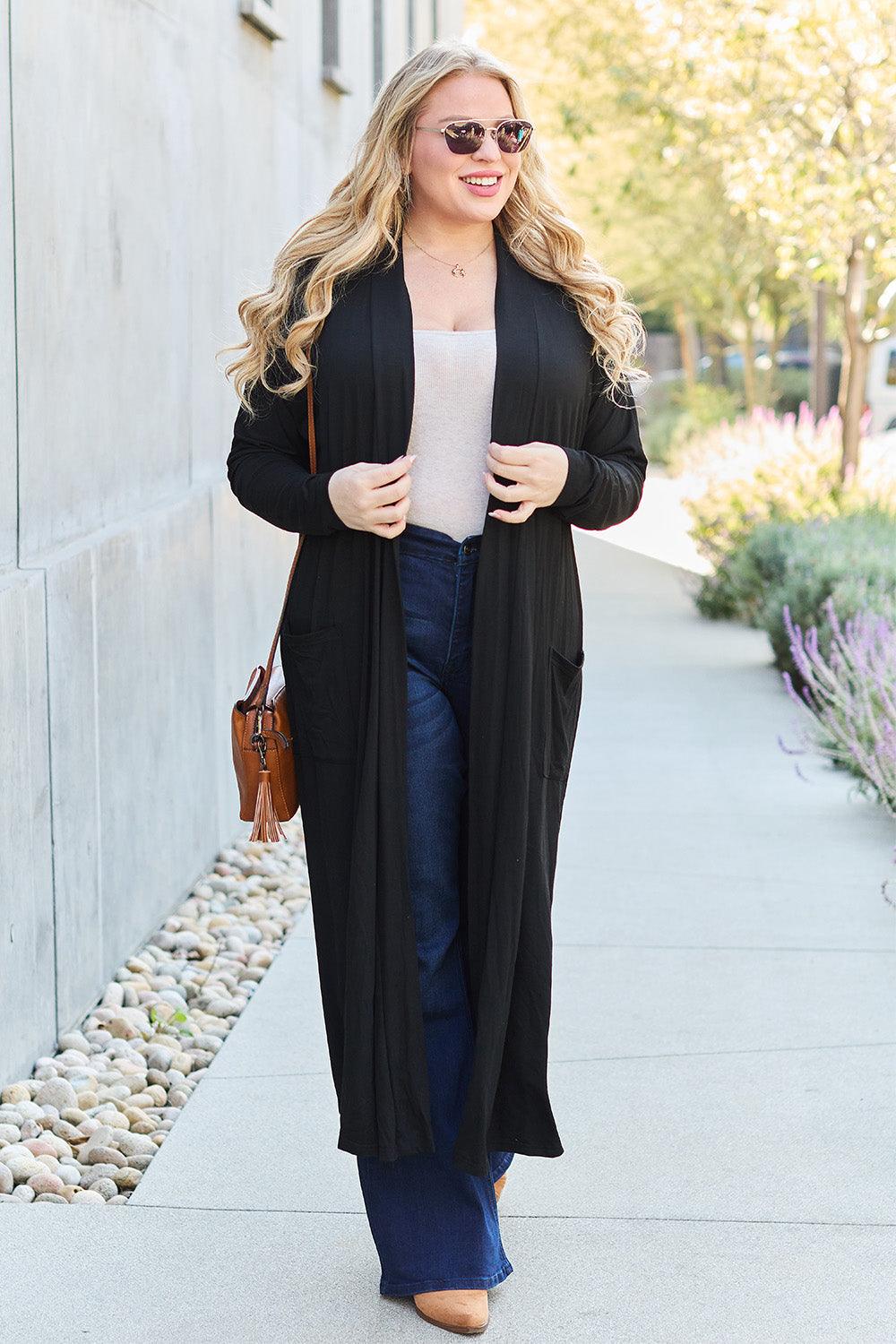 Basic Bae Full Size Open Front Long Sleeve Cover Up Carauana Store