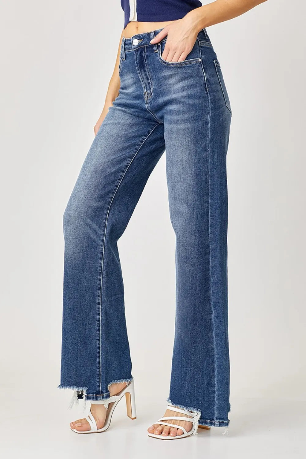 Risen Full Size High Rise Frayed Hem Wide Leg Jeans Carauana Store
