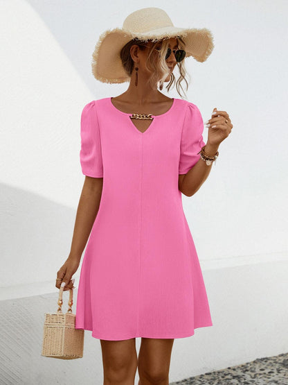 Chain Notched Short Sleeve Dress Carauana Store