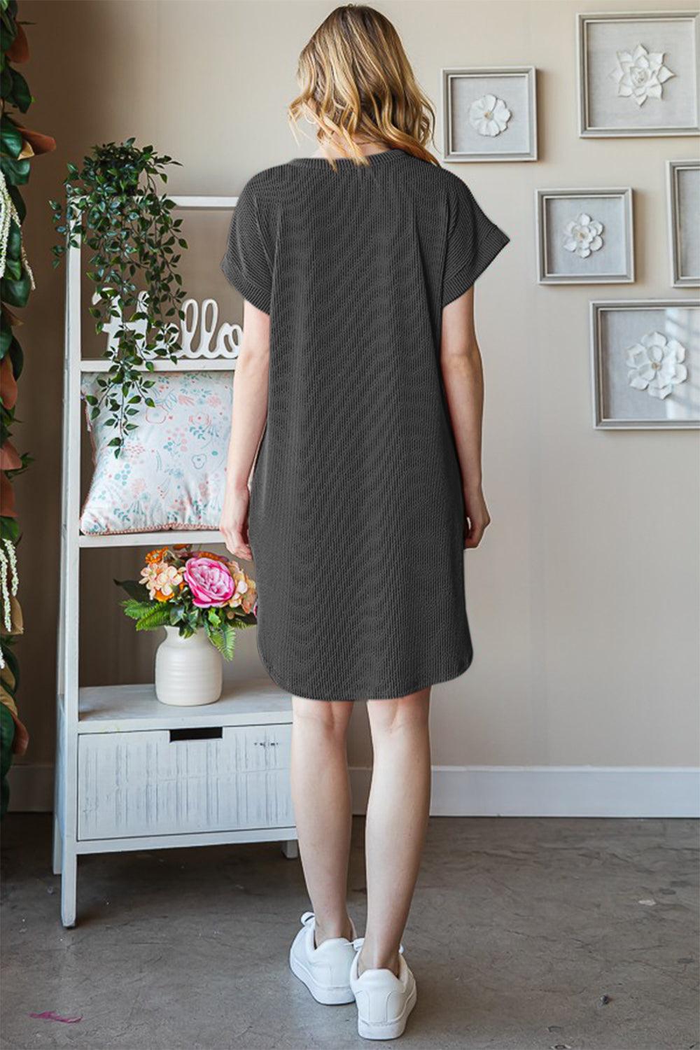 Heimish Full Size Ribbed Round Neck Short Sleeve Tee Dress Carauana Store