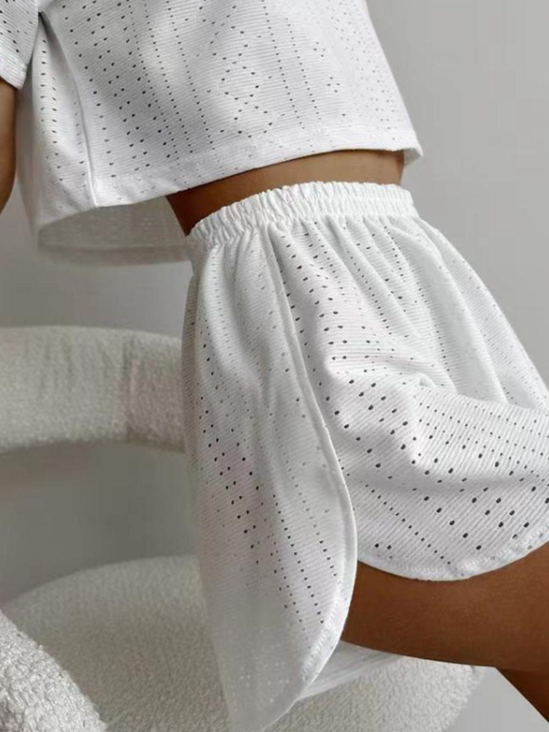 Eyelet Round Neck Top and Shorts Set Carauana Store