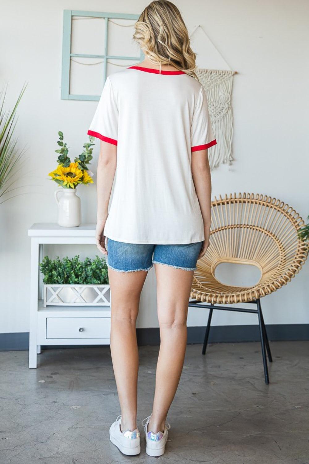 Heimish Full Size USA Contrast Trim Short Sleeve T-Shirt Carauana Store