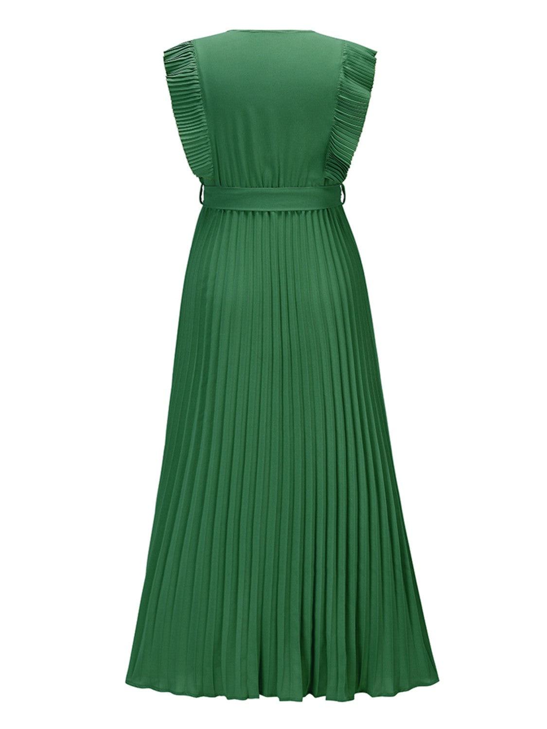 Tied Surplice Cap Sleeve Pleated Dress Carauana Store