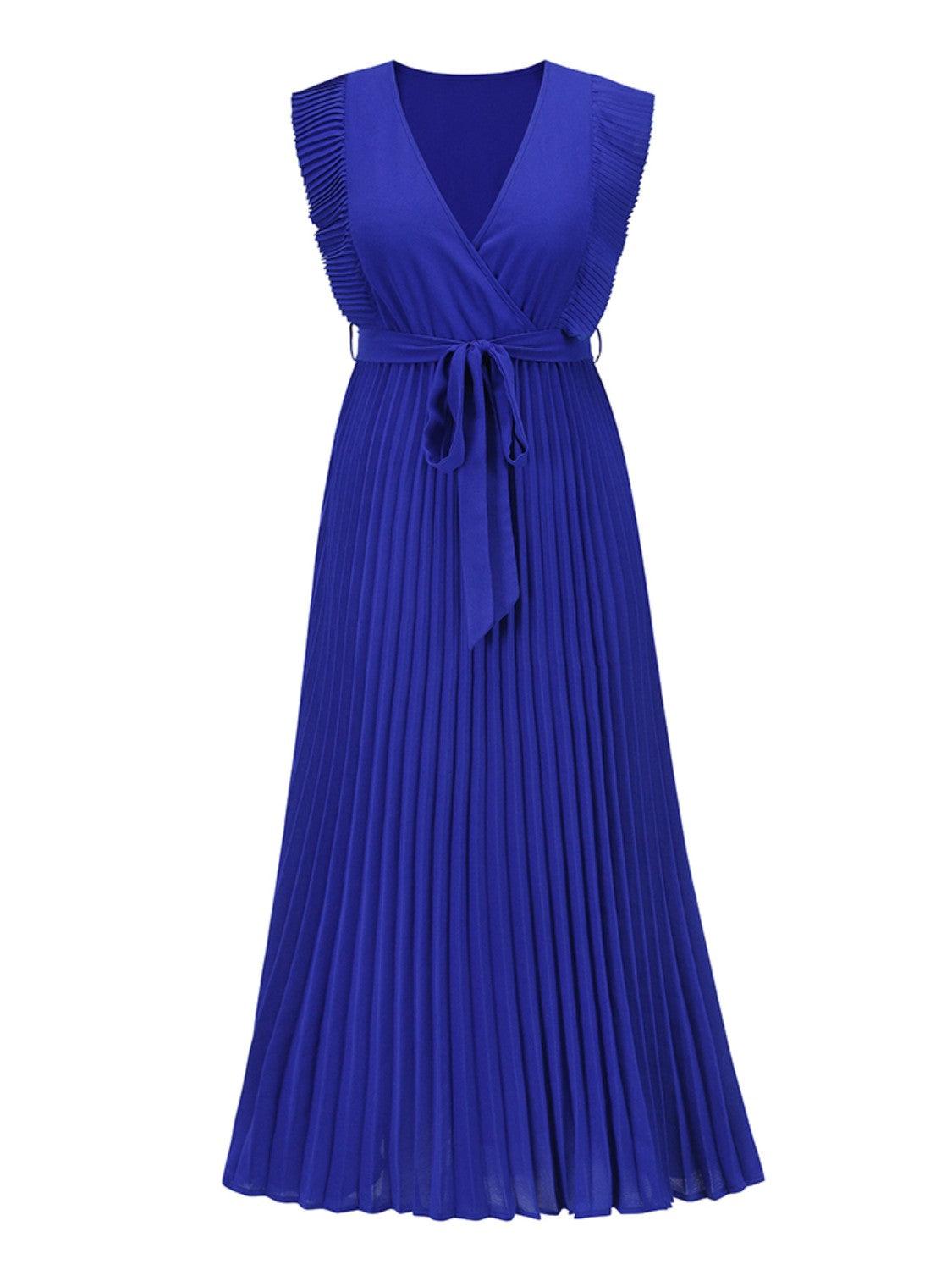 Tied Surplice Cap Sleeve Pleated Dress Carauana Store