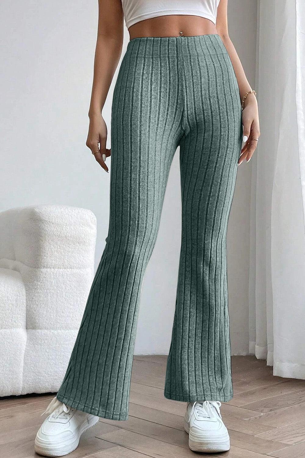 Basic Bae Full Size Ribbed High Waist Flare Pants CaRaUaNa Fashion