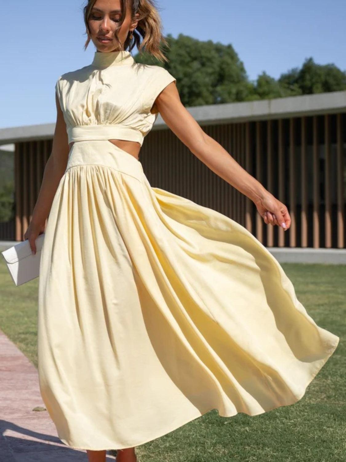 Cutout Mock Neck Sleeveless Ruched Dress Carauana Store