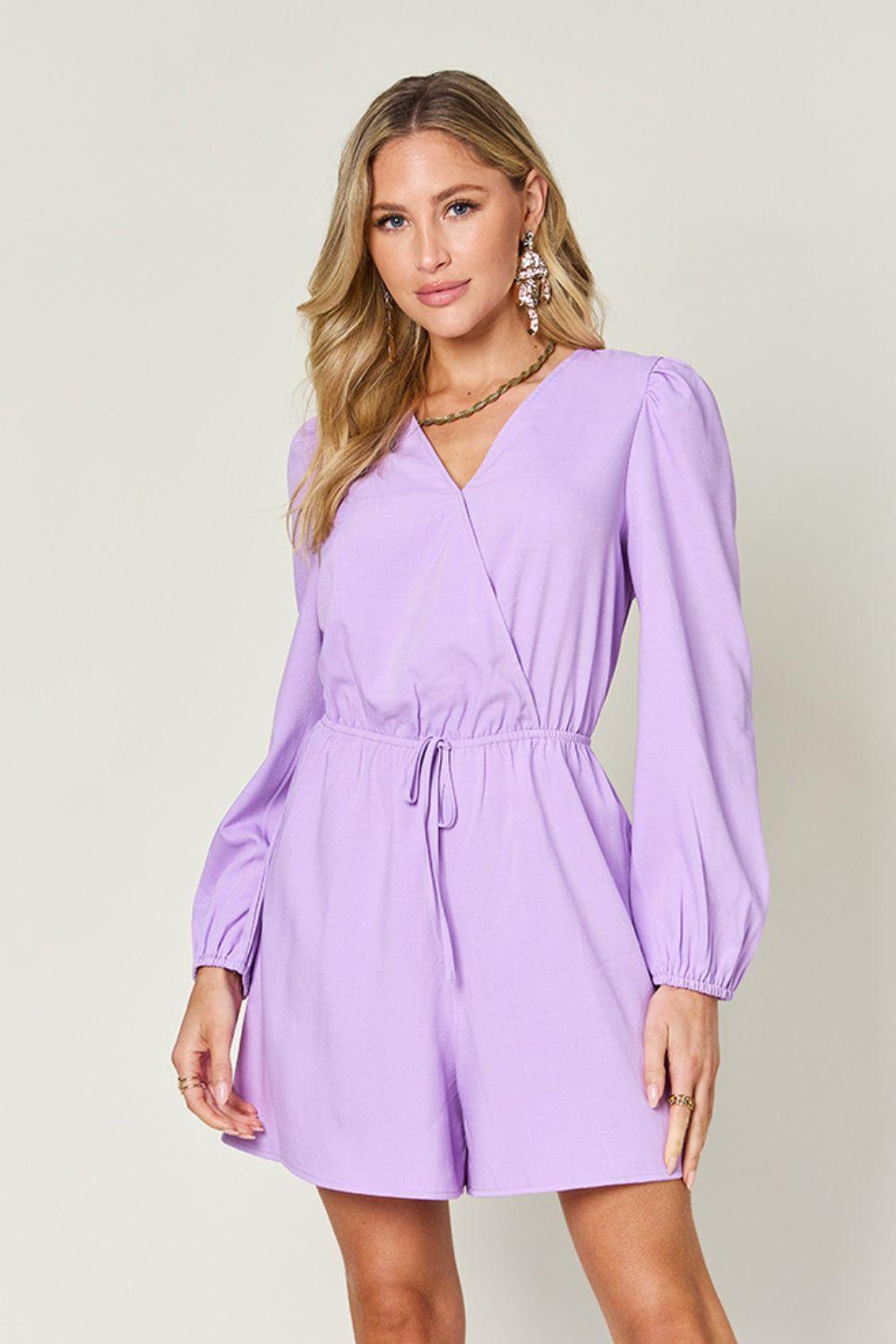 Double Take Full Size Drawstring Long Sleeve Romper Carauana Store