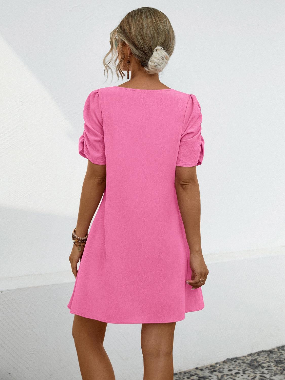 Chain Notched Short Sleeve Dress Carauana Store