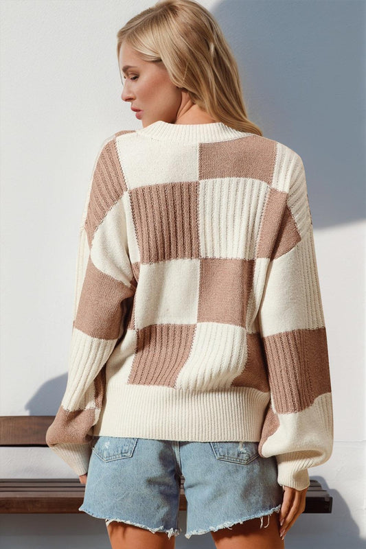 Double Take Full Size Checkered Dropped Shoulder Cardigan Carauana Store