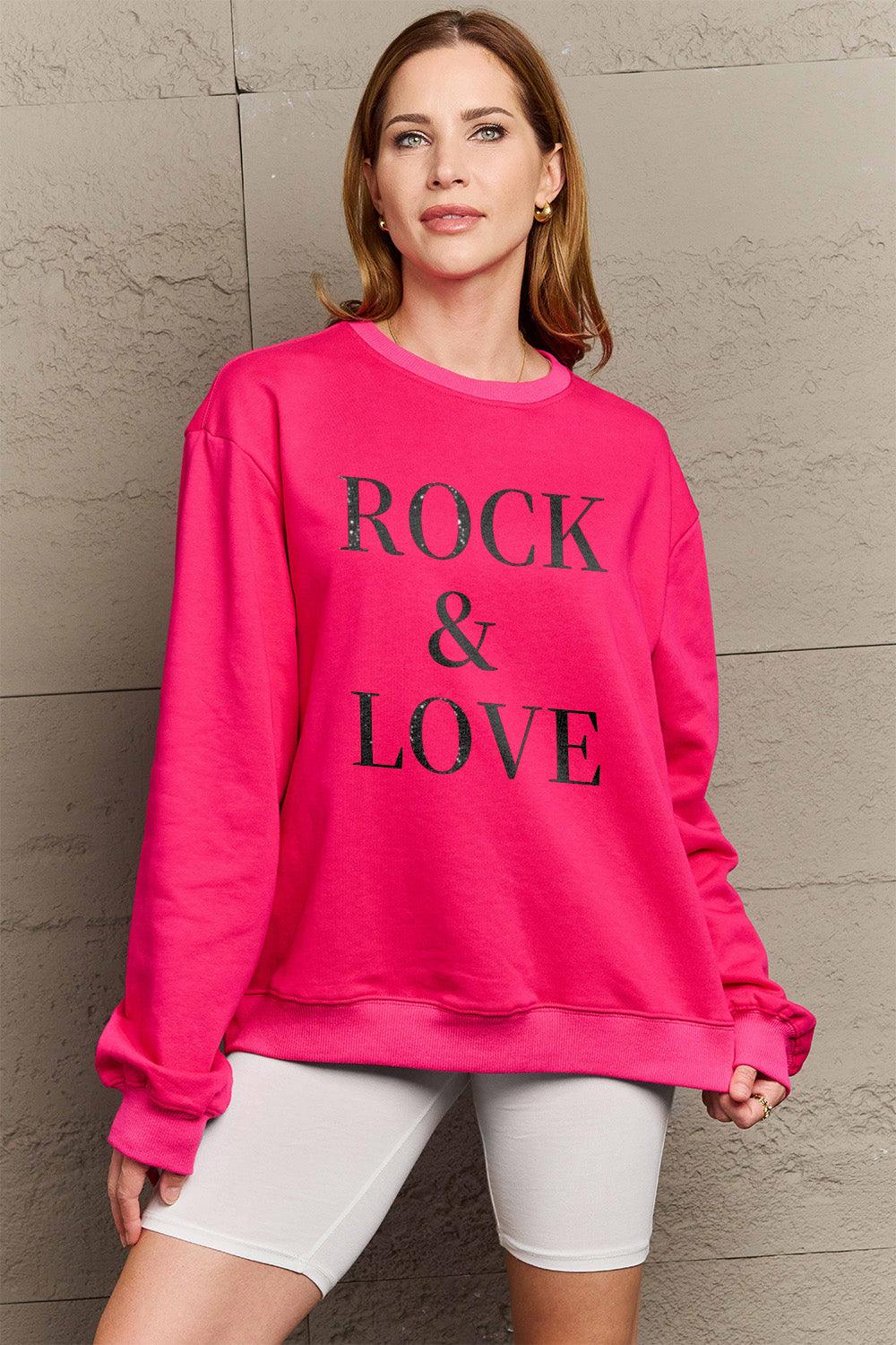 Simply Love Full Size ROCK ＆ LOVE Round Neck Sweatshirt Carauana Store