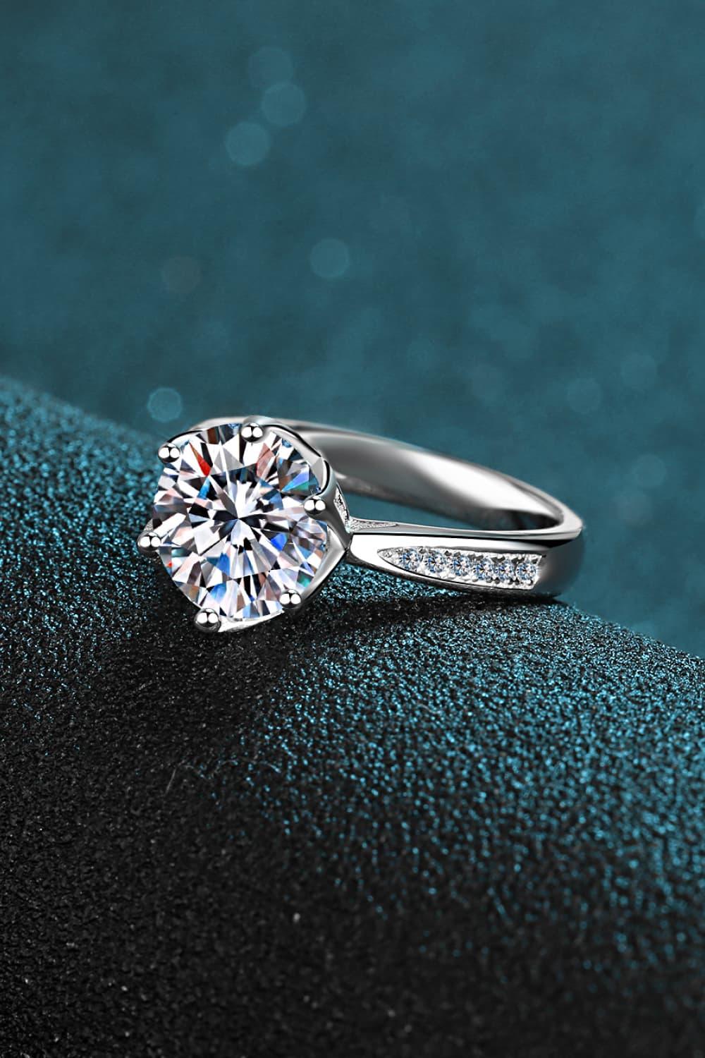 3 Carat Moissanite Rhodium-Plated Side Stone Ring Carauana Store