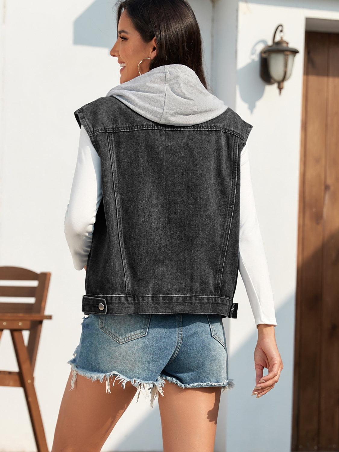 Pocketed Button Up Hooded Denim Jacket Carauana Store